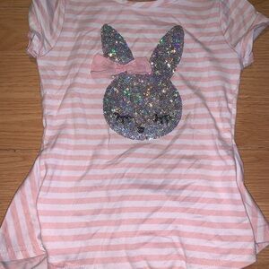 Pink & White Striped Girl's Top with Glitter Bow Design
